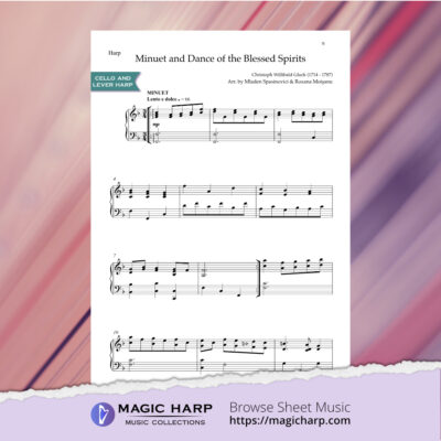 Minuet and Dance of the blessed spirits by Gluck for cello and lever harp • magicharp.com - 4