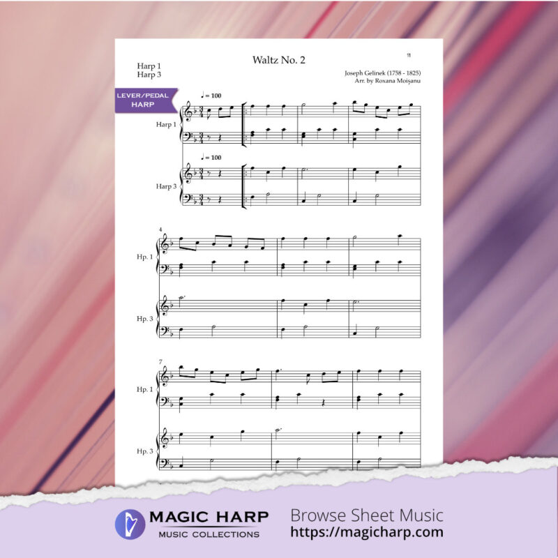 Gelinek Waltz No 2 for harp by Roxana Moișanu • magicharp.com - 5