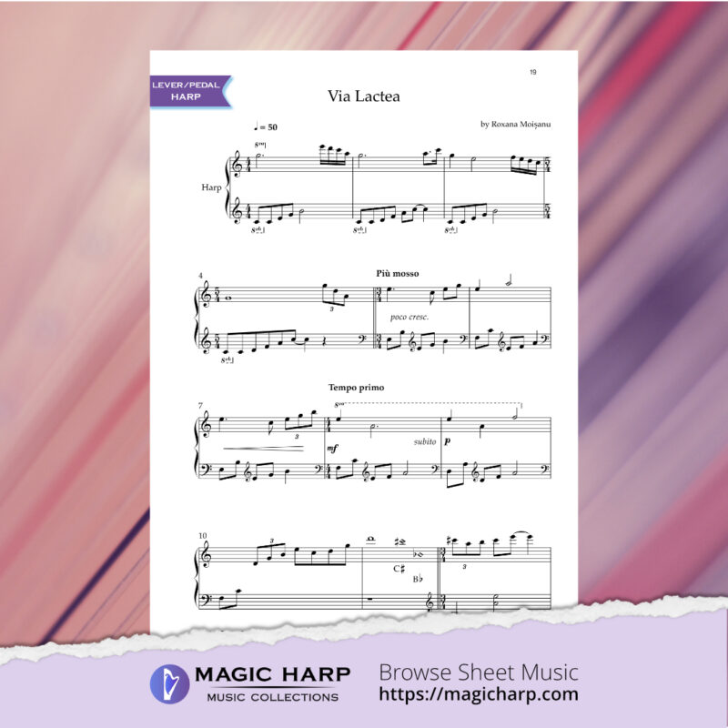 sheet music preview of Via Lactea for harp by Roxana Moișanu
