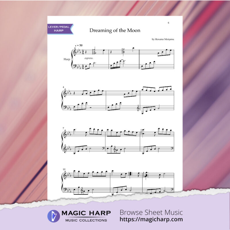 sheet music preview of Dreaming of the moon for harp by Roxana Moișanu